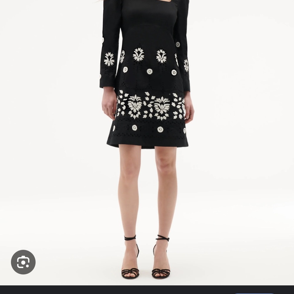 Black and White Tiered Mini Dress with Bell Sleeves